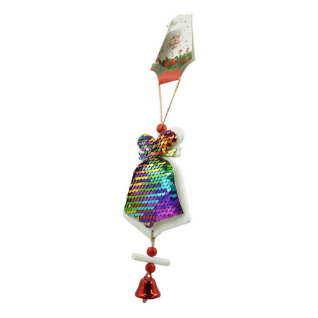 Ornament de brad clopotel din paiete, Flippy, multicolor, lemn, 18 cm