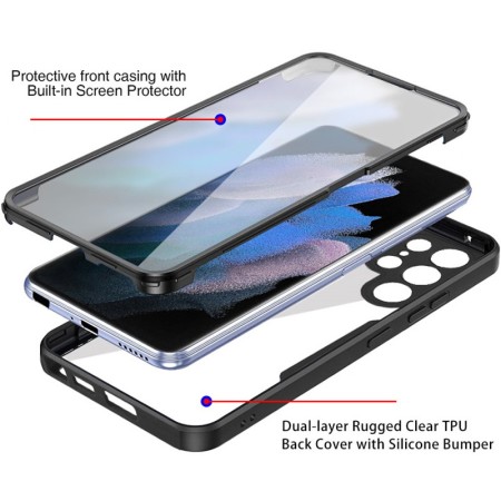 Husa Max Defence pentru Samsung Galaxy A32 4G, Bumper Negru, Fata Dubla Transparenta, Protectie Antisoc Full 360 ( fata, spate, margini ), Flippy