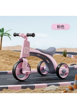 Children's three-wheeled baby balance car-bicycle anti-rollover music light-color: pink