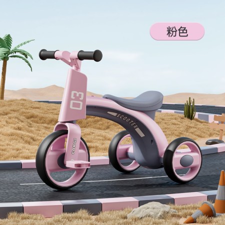 Children's three-wheeled baby balance car-bicycle anti-rollover music light-color: pink