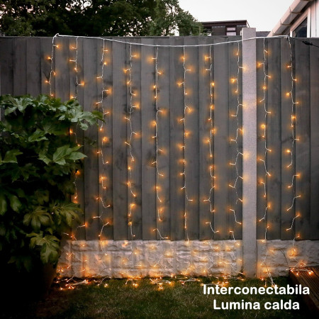 Instalatie Craciun Yoto, Tip Perdea, 2 m x 1 m, 120 LED-uri, Prelungitor 1.5 m, 8 Jocuri de Lumini, Interconectabila, Fir transparent, Interior/Exterior, Alb Cald