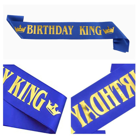 Panglica pentru Aniversare, Flippy, Model Birthday King, Tematica Aniversare, 160x9.5 cm, Albastru