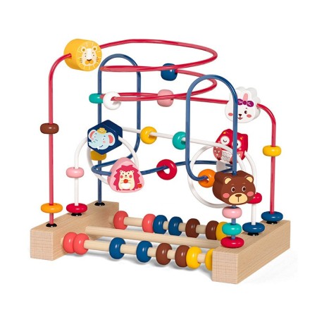 Jucarie din Lemn Montessori, Flippy, Labirint Motricitate cu Abac si Animalute, Rollercoaster pentru Copii, Educativ, Dezvoltarea Abilitatilor Motorii, Numaratoare, 22.5x22.5x15 cm, Multicolor