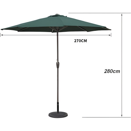 Umbrela Rotunda de Soare pentru Terasa sau Gradina, Flippy, Diametru 2.70 m, Inaltime 2.80 m, 9 Brate, Manivela, Diametru Tija 35 mm, Inclinare, Verde