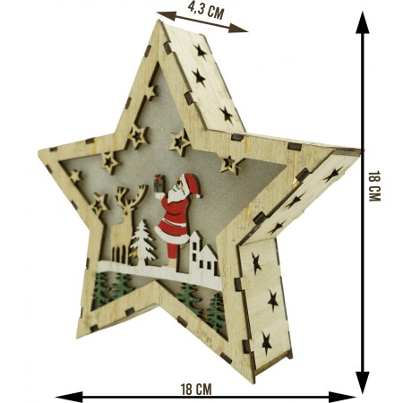Decoratiune luminoasa, model de Stea cu Mos Craciun, maro, lungime: 18 cm, latime: 18 cm, inaltime: 4 cm, lemn, interior/exterior