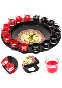 Joc de Ruleta Flippy, cu Pahare de Shot si Plansa de Joc Blackjack, 31 cm, Multicolor