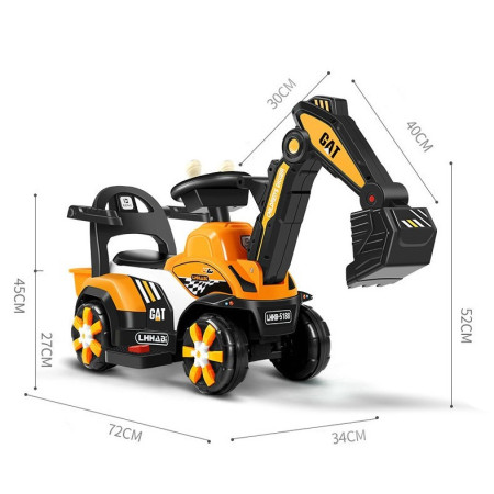 Masinuta Electrica Flippy, Tip Excavator, Brat Electric cu Maneta de Control, Spatar si Bare Laterale, Sistem Muzica si Lumini, 2-7 Ani, 72 x 34 x 45 cm, Portocaliu