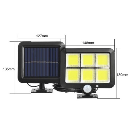 Lampa Solara LED 120 COB, Flippy, 6 Grile, Senzor de Lumina si Miscare, Lungime Cablu 4.8 m, Lumina Alba