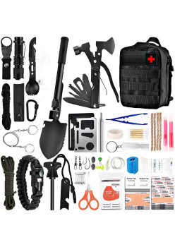 Kit supravietuire multifuncional Flippy, 42 de Instrumente Profesionale, Echipament de prim-ajutor, Drumetie, Camping, Negru