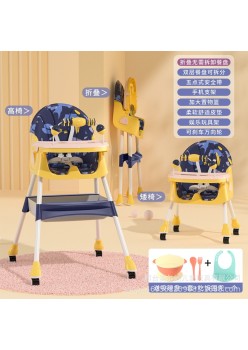 Baby dining table chair seat children's dining table - color: blue graffiti + toys + wheels