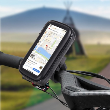 Suport husa telefon mobil Flippy pentru bicicleta si motocicleta, rezistent apa si socuri, touchscreen, 360 rotativ, negru, marime L ≤ 5.5 inch