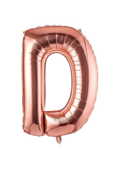 Balon Folie Metalizata Litera D, Flippy, 100 cm, Umflati cu Heliu sau Aer, Ambalaj Individual, Pai inclus, Rose Gold