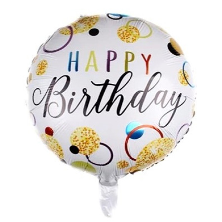 Balon din Folie Metalizata, Flippy, Figurine, Model 6, Happy Birthday, Tematica Aniversare, 45 cm, Ambalaj Individual, Pai Inclus, Umflare cu Aer sau Heliu, Multicolor