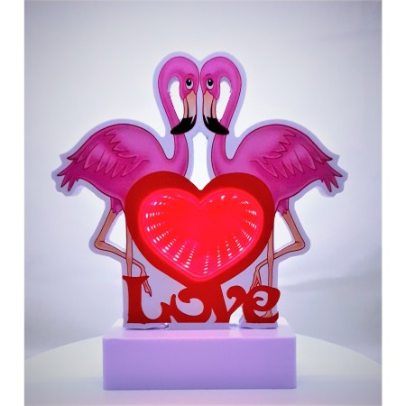 Decoratiune Luminoasa cu Baterii/Cablu Neon Flamingo Love 20 cm Alb Rece