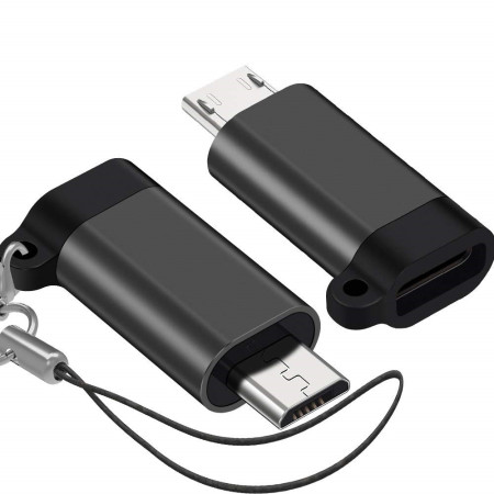 Adaptor Type C (mama) to micro USB (tata) cu Agatatoare Breloc inclusa, 2.5 cm lungime, Negru