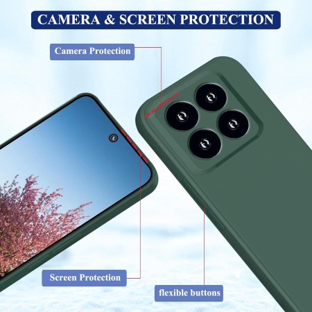 Husa de Protectie, Flippy, pentru Xiaomi 14, Liquid Silicone, cu Microfibra pe Interior, Protectie Antisoc, Compatibil Incarcare Wireless, Verde