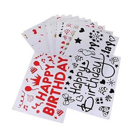 Sticker Autocolant pentru Baloane, Flippy, Tematica Aniversare, Model Happy Birthday, 29x21 cm, Rosu