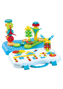 Set Constructie Bormasina Magica cu Servieta, Flippy, 310 Piese, Albastru, Piese Multicolore, Plastic, 31x46 cm