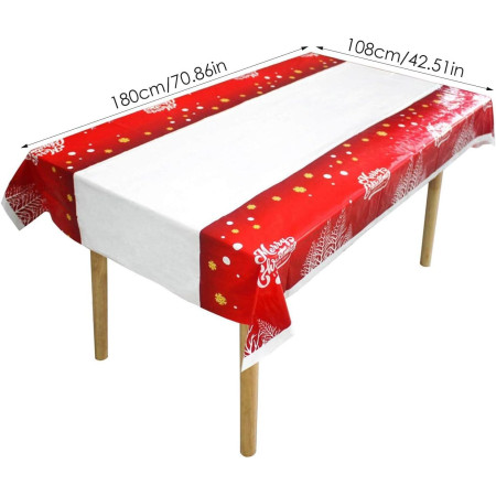 Fata de masa dreptunghiulara Flippy, PVC, 2.5 mm grosime, imprimeu Merry Christmas, potrivit pentru Craciun, utilizare multipla, 180 x 108 cm, alb