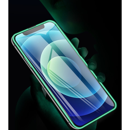 Folie Sticla Securizata Flippy,  Luminous, compatibila cu Apple iPhone 13, Margine fosforescenta verde