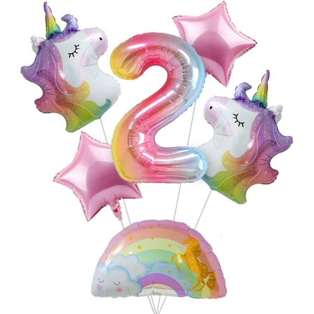 Balon din Folie Metalizata Gradient Flippy, Figurina Cifra, Tema Aniversare 100 cm, Ambalaj Individual, Pai inclus, Umflare cu Aer sau Heliu, Multicolor, Cifra 2