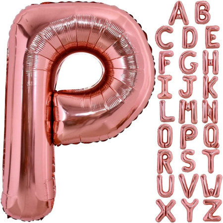 Balon Folie Metalizata Litera P, Flippy, 100 cm, Umflati cu Heliu sau Aer, Ambalaj Individual, Pai inclus, Rose Gold