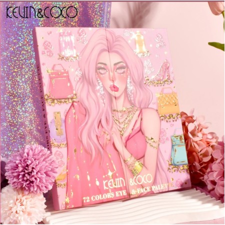 Paleta de farduri Kevin&Coco, 72 de culori, stil pliabil, conturing, iluminator, blush incluse, dreptunghiulara, 22 x 24.5 cm, 490 g, multicolor