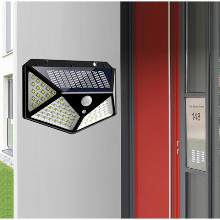 Lampa cu incarcare solara pentru exterior, 100 LED cu distanta de inductie, montaj pe perete, fara cabluri, cu 4 fete, Flippy