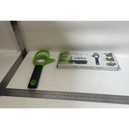 Cutit 3in1 pentru Avocado, Flippy, Cutit, Scoatere Miez si Feliator Pulpa, din PP si Otel Inoxidabil, Negru/Verde