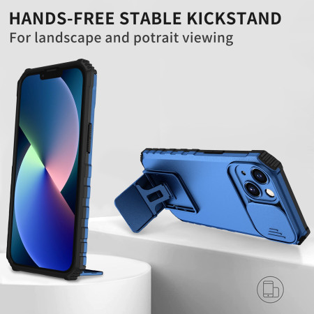 Husa Defender cu Stand pentru Samsung Galaxy A52 / A52 5G, Albastru, Suport reglabil, Antisoc, Protectie glisanta pentru camera, Flippy