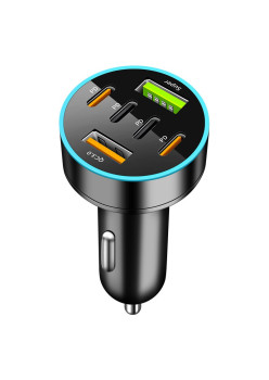 Incarcator Auto 6 in 1, Flippy, 2 x Port USB Fast Charge QC3.0 si 4 x Type C, PD 65W, Negru