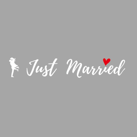 Sticker Autocolant, Flippy, Tematica Nunta, Model Indragostiti, cu Scris Just Married, 50x11.5 cm, Alb