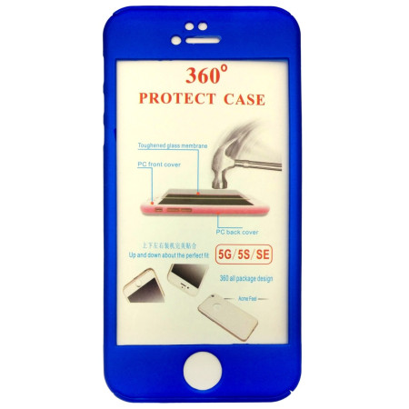 Husa Apple iPhone 5/5S/SE Full Cover 360 Albastru + Folie de protectie