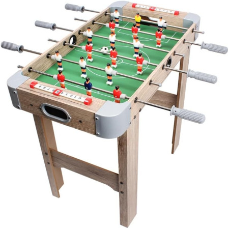 Masa de Fotbal cu Teren si 18 Jucatori Flippy, 6 Manere, cu Tablou pentru Scor, din Metal, Lemn si ABS, 70 x 36 x 64 cm, cu Picioare, pentru copii/adulti, Gri