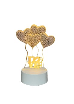 Lampa LED decorativa, Flippy, 3D, Baloane Love, din material acril si lumina multicolora, alb