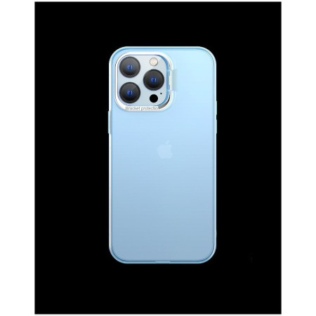 Husa de protectie pentru iPhone 14, cu suport metalic pentru camera, Bracket Series, Flippy, Protectie Antisoc, PC mat, silicon moale pe margini, Albastru