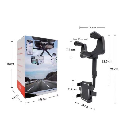 Suport auto Flippy cu atasare la oglinda retrovizoare, model Y611, rotativ 360 de grade și retractabil, multifuncțional, compatibil cu toate telefoanele mobile, Negru