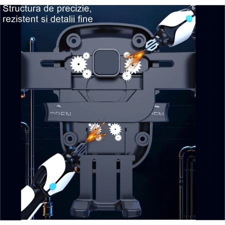 Suport Auto Telefon Flippy, Prindere Grila Ventilatie, Tija Fixare Reglabila, Rotativ 90 grade, Design Modern, Detalii Fine, Material Plastic si Silicon, 11 x  8.5 cm, Negru