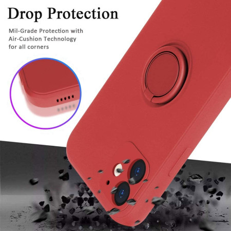 Husa protectie Flippy compatibila cu Apple iPhone 12 Mini Liquid Silicone Ring cu suport rotativ Rosu