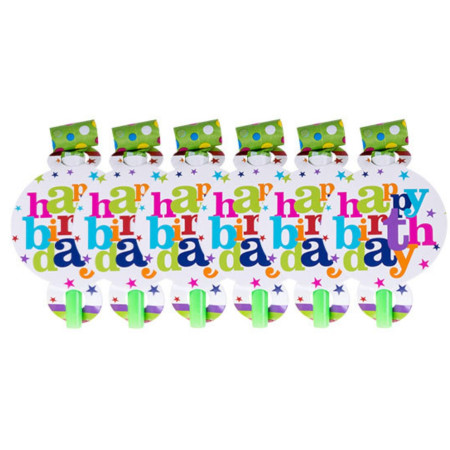 Set 6 Suflatori Happy Birthday, Flippy, pentru Petrecere, Tematica Aniversare, 13x7.8 cm, Multicolor