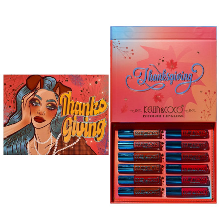 Set de Buze, KEVIN & COCO, Caramel Pie, 12 Lip Gloss-uri, 24 x 18.5 x 3.4 cm, Multicolor