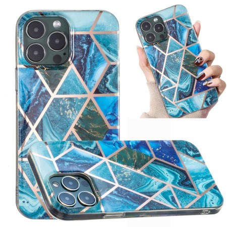 Husa protectie Flippy compatibila cu Huawei P40 Lite E Soft IMD TPU Marble Geometric Albastru