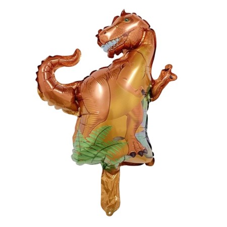 Balon din Folie Metalizata, Flippy, Mini Figurine Dinozauri, Model T-Rex, Tematica Aniversare, 48x34 cm, Ambalaj Individual, Pai Inclus, Umflare cu Aer sau Heliu, Multicolor