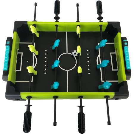 Masa de fotbal cu teren si 12 jucatori Flippy, 4 manere, cu Tablou Scor, din Metal si ABS, 36.5 x 35.5 x 8 cm, Design Multicolor, pentru copii/adulti, verde