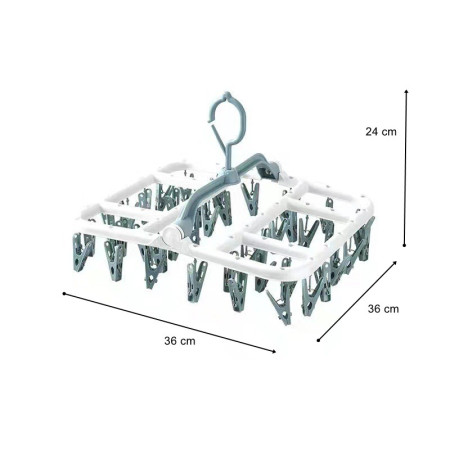 Uscator de Rufe Suspendat Flippy, cu 40 Carlige, Rotire 360 Grade, Protectie Vant, Pliabil, Patrat, Mateiral Plastic, Usor de Depozitat, Multifunctional, 36 x 24 cm, Alb/Albastru