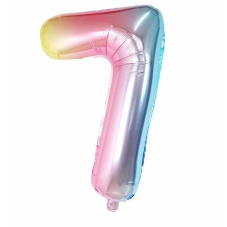 Balon din Folie Metalizata Flippy, Figurina Cifra, Tema Aniversare 40 cm, Ambalaj Individual, Pai inclus, Umflare cu Aer sau Heliu, Multicolor, Cifra 7