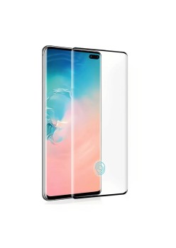 Folie Sticla Securizata Curbata Flippy pentru Samsung S10 Plus cu recunoastere a amprentelor digitale, 9H, lipici margine, contur negru