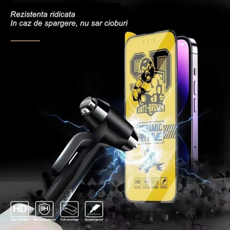 Folie de protectie Ceramica Flippy®, Transparenta HD, 9H, pentru Apple iPhone 15 margini negre