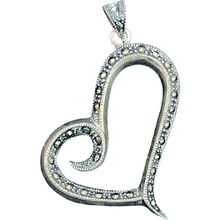 Pandantiv din Argint 925 Jolie Silver, Model Inima cu Marcasite, 45 x 35 mm, 4.8 g