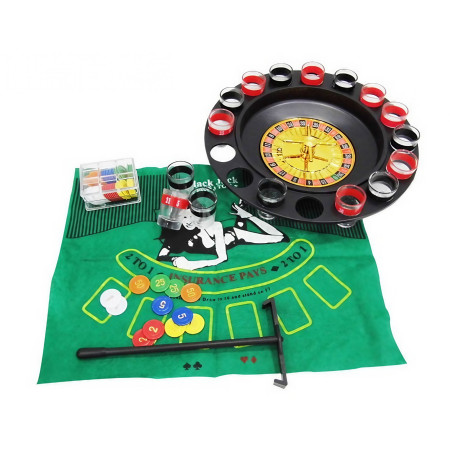 Joc de Ruleta Flippy, cu Pahare de Shot si Plansa de Joc Blackjack, 31 cm, Multicolor